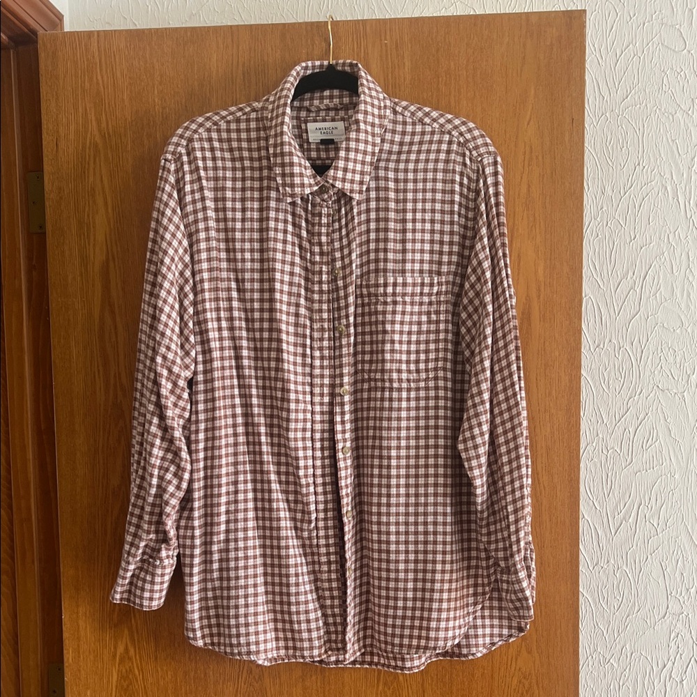 American Eagle Outfitters Brown Plaid Button Down Shirt